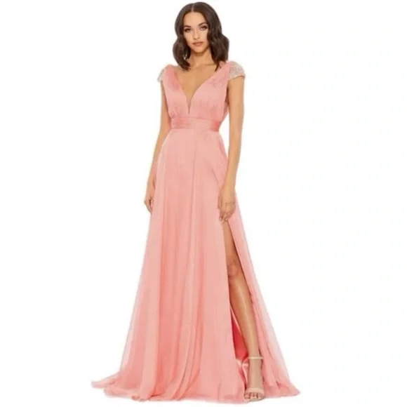 Mac Duggal | Dresses | Mac Duggal Vneck Coral Chiffon Gown With Embellished Shoulders | Poshmark Mac Duggal | Dresses | Mac Duggal Vneck Coral Chiffon Gown With Embellished Shoulders | Poshmark